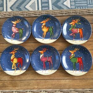 Certified Intern. 6 Rebecca Ruegger Vintage 8” Reindeer Plates